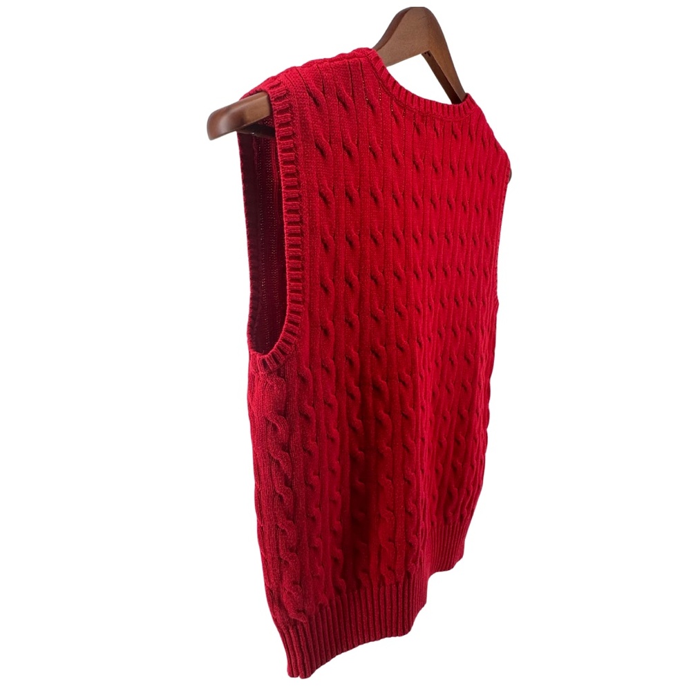 Polo Ralph Lauren Red Cable Knit Sweater Vest 100% Cotton V-Neck - Picture 3 of 7